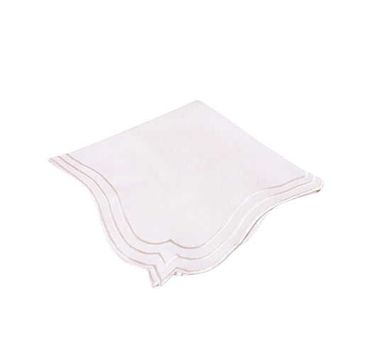 Washable 3 Line Scalloped White Napkin - 20" X 20" Set of 4