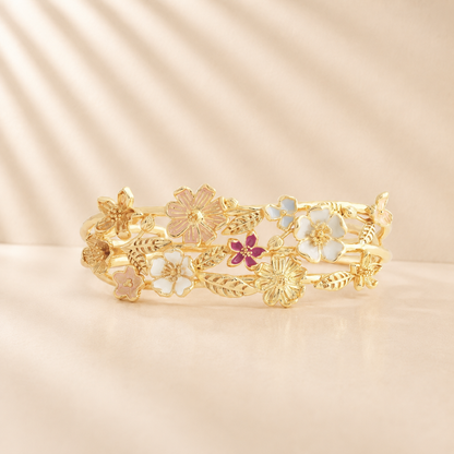Wildflowers Bangle Gold Enamel