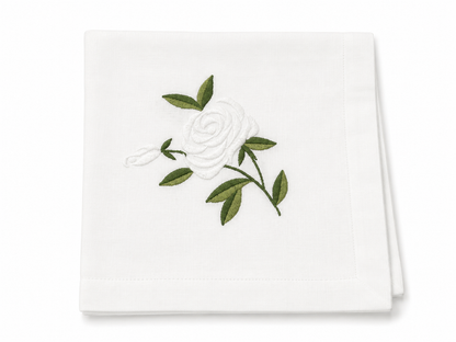 Washable White/Green Rose Napkin - 20” x 20” Set of 4