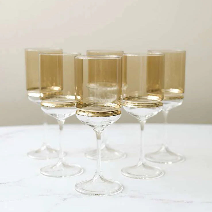 Amber Stem Wine Glasses with Band 6pk