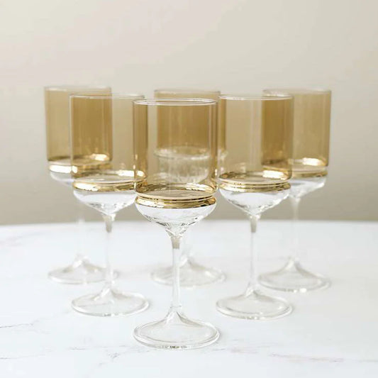 Amber Stem Wine Glasses with Band 6pk
