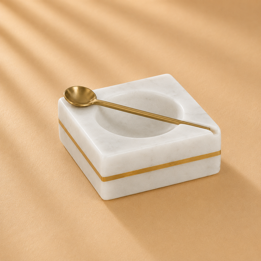 Marble Salt Cellar/Gold Spoon- SQ