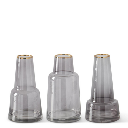Gold Rim Grey Glass Vase