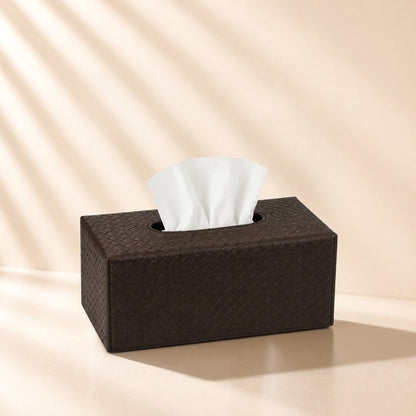 Large Woven Faux Leather Tissue Box Holder Quilted Brown