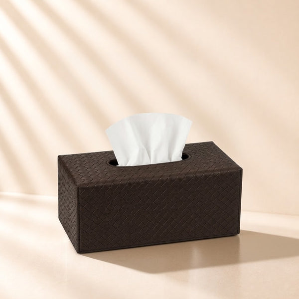 Large Woven Faux Leather Tissue Box Holder Quilted Brown