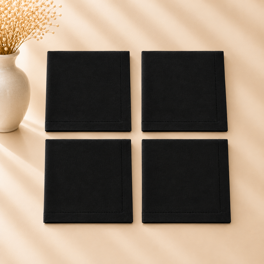 Hemstitch Napkin-Black 20" X 20" Set of 4