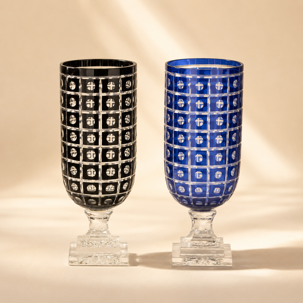 Dot Cut Vase with Clear Glass Pedestal 15”