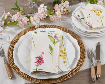 Watercolor Floral Stems Napkin: Off-White / 20" Set of 4