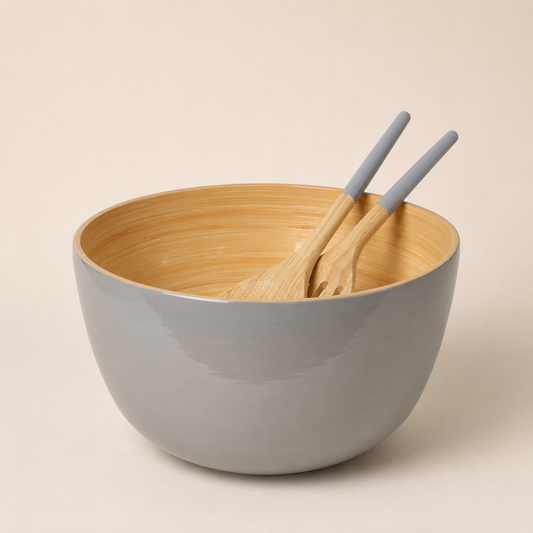 Bamboo Salad Bowl & Salad Server - Nature Grey