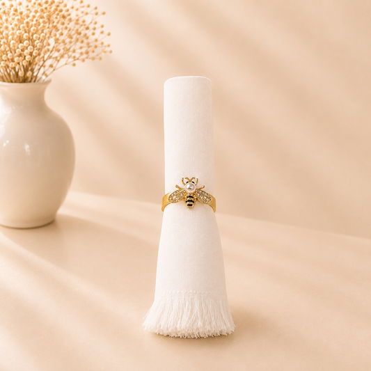 Rhinestone Pearl Bee Napkin Ring Set of 4