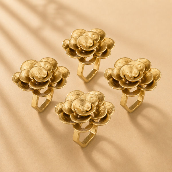 Camellia Gold Napkin Rings - Set of 4