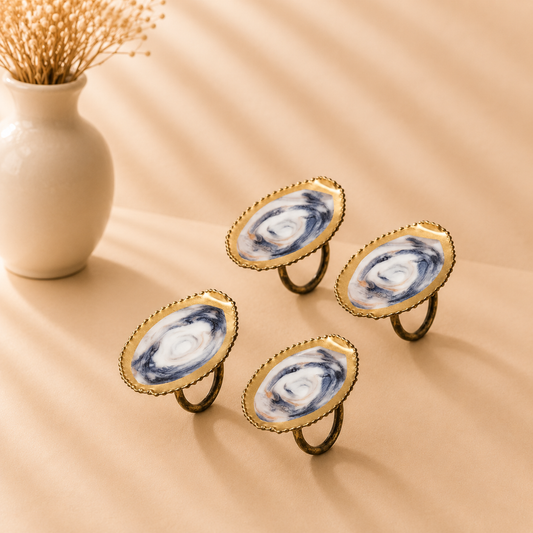 Painted Oyster Blue Napkin Ring - Set of 4