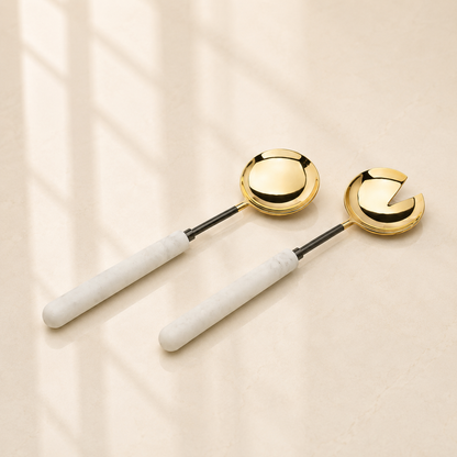 Marble Gold/Black Salad Server 2pc
