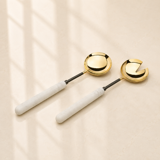 Marble Gold/Black Salad Server 2pc