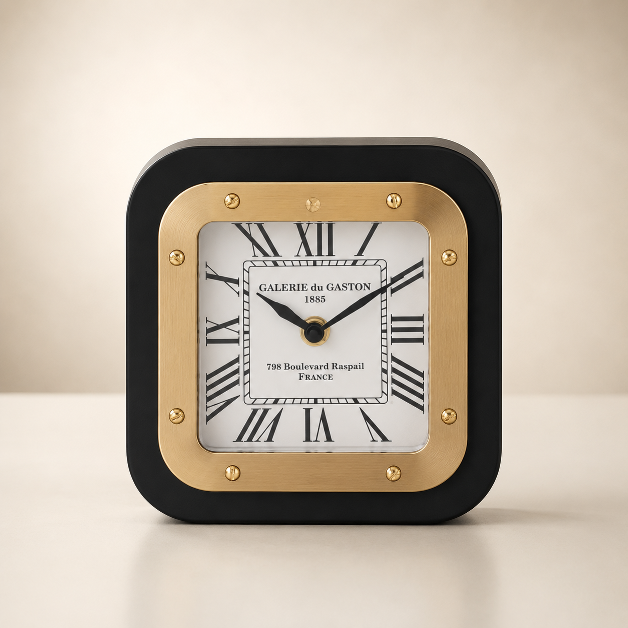 Square black & Antique Brass Clock 6.75