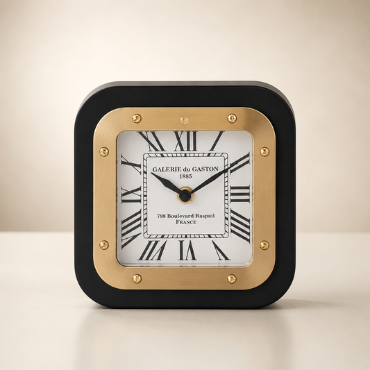 Square black & Antique Brass Clock 6.75