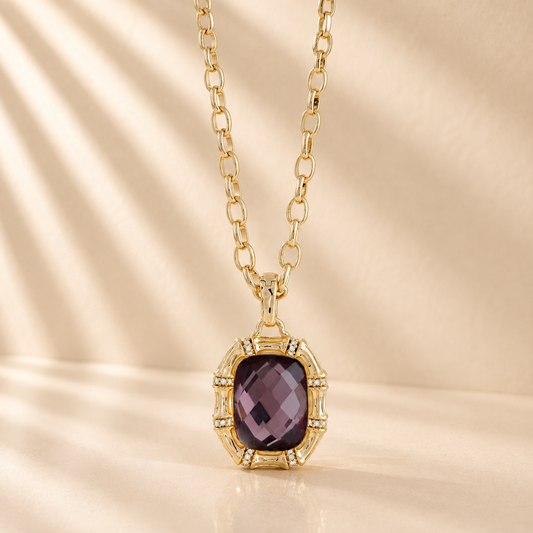 Bamboo with Stone Pendant Necklace Amethyst