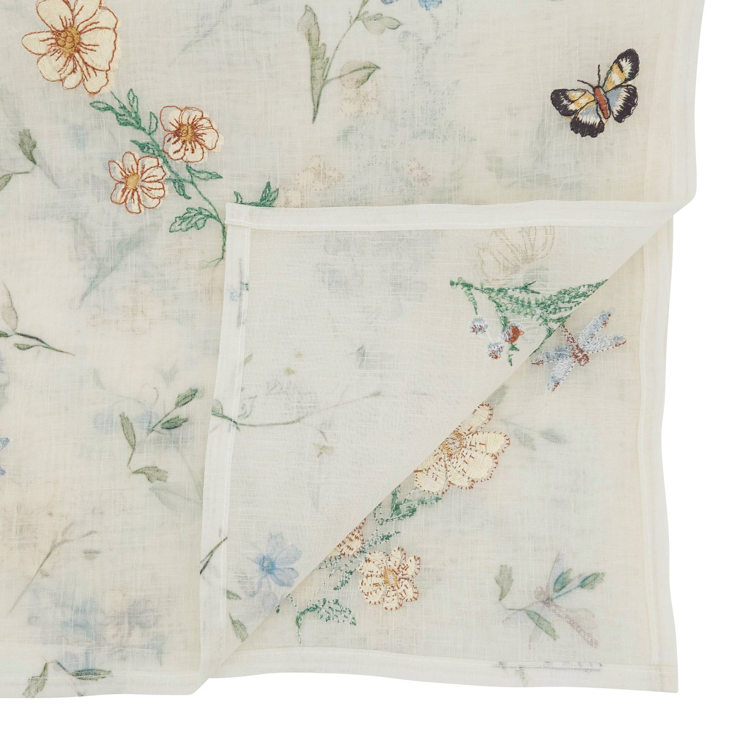 Sheer Floral & Butterfly Printed Decorative Table Runner: Natural / 14"x72"