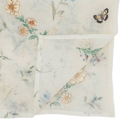 Sheer Floral & Butterfly Printed Decorative Table Runner: Natural / 14"x72"