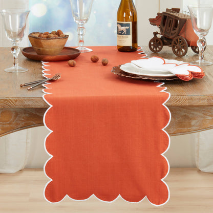 Cotton Scalloped Table Runner: Pink / 16"x72"
