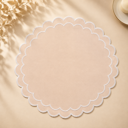 Round Scalloped Cotton Placemats: Blush / 15" Set of 4