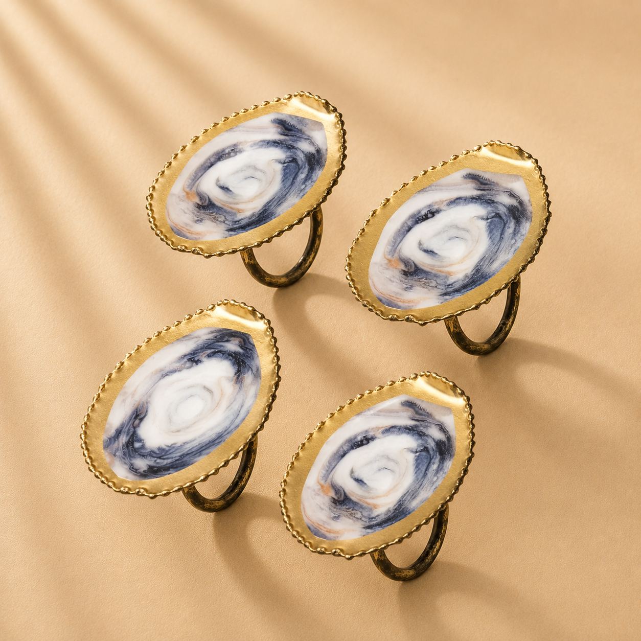 Painted Oyster Blue Napkin Ring - Set of 4