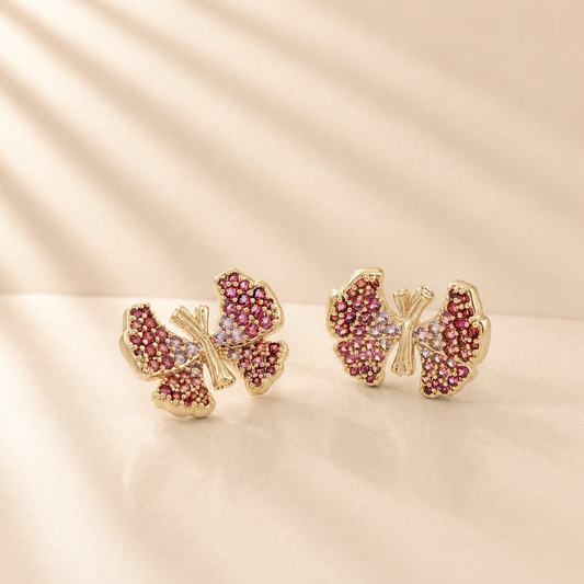 Butterfly Pink Pave Stud Earring