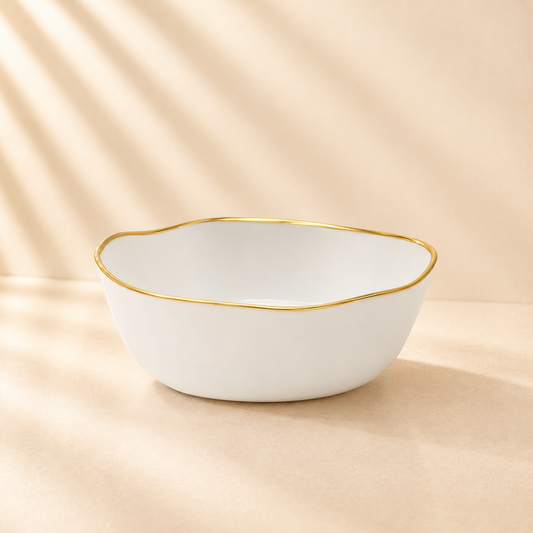 Gold Rim Organic White Salad Bowl