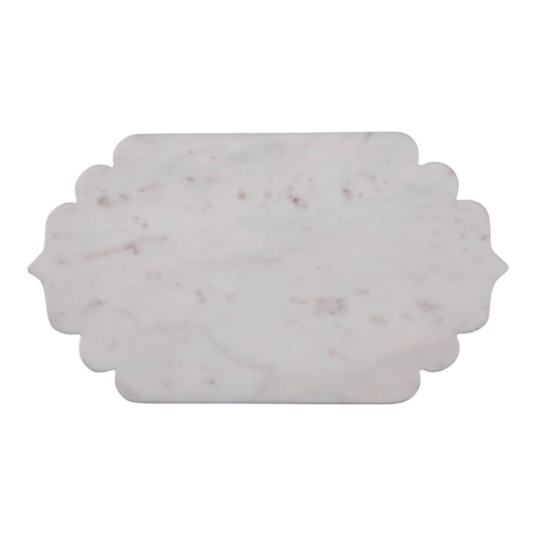 Decorative Tray - White Marble Oval Scallop Edge, 14 in.