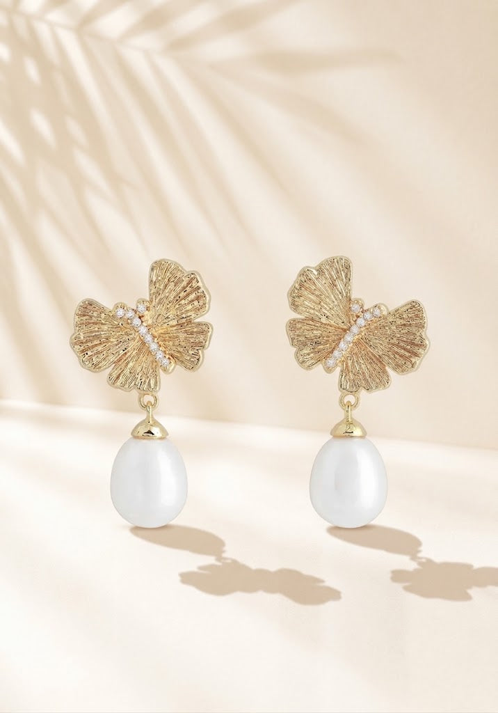 Butterfly Pearl Drop Earrings
