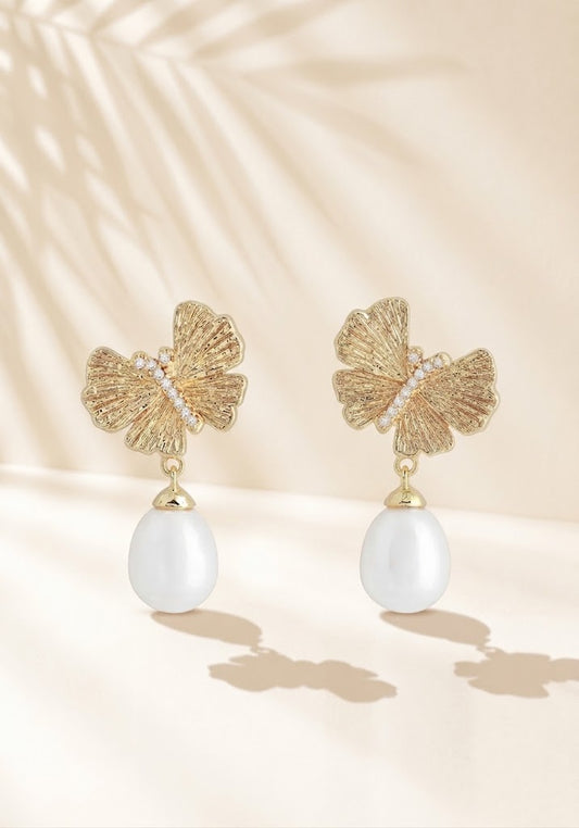 Butterfly Pearl Drop Earrings
