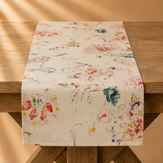 Printed Floral Design Runner Natural 16”x72”