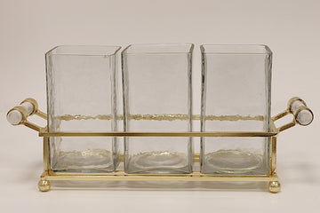 Cutlery Holder with Gold Frame & Clear Handles