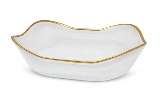 White Alabaster Bowl W/Gold Rim