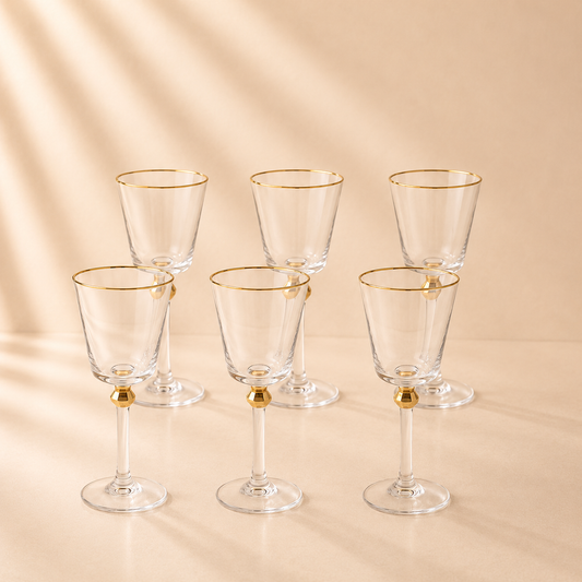 Gold Rim/Accent Glasses-6 Set
