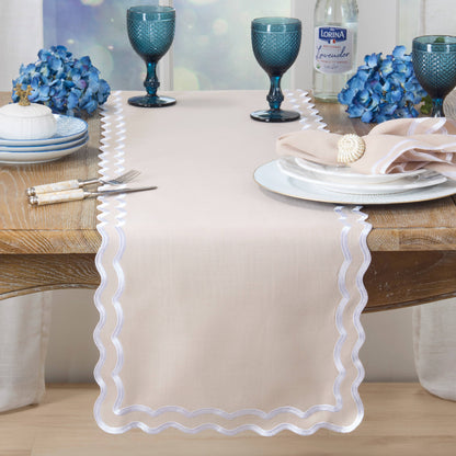 Scalloped Border Table Runner: Taupe / 16"x72"