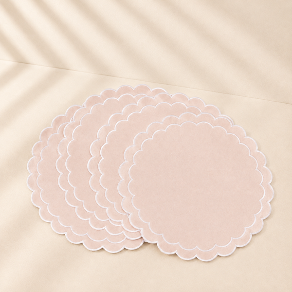 Round Scalloped Cotton Placemats: Blush / 15" Set of 4