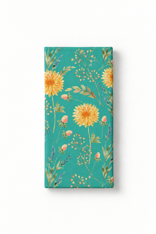 Yellow Flowers Green Guest Towel 16pk