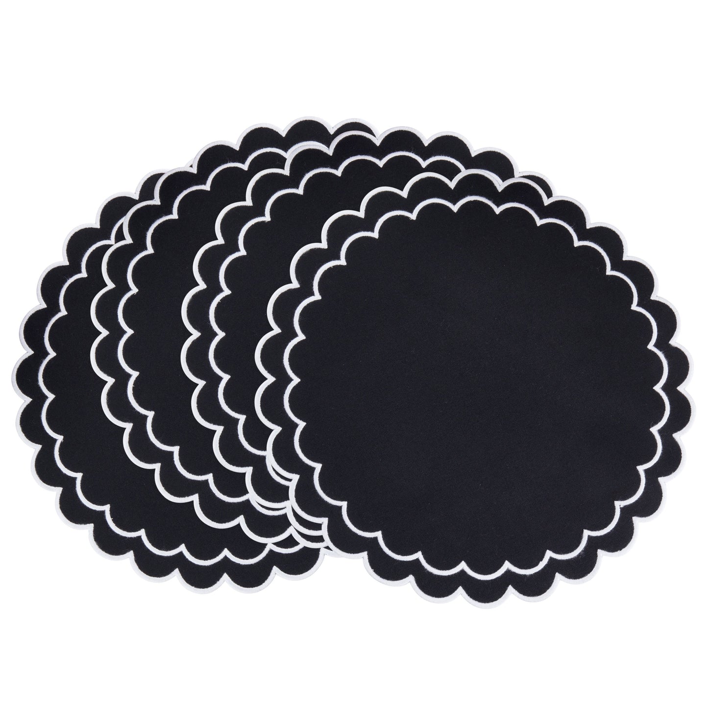 Round Scalloped Cotton Placemats: Black / 15"