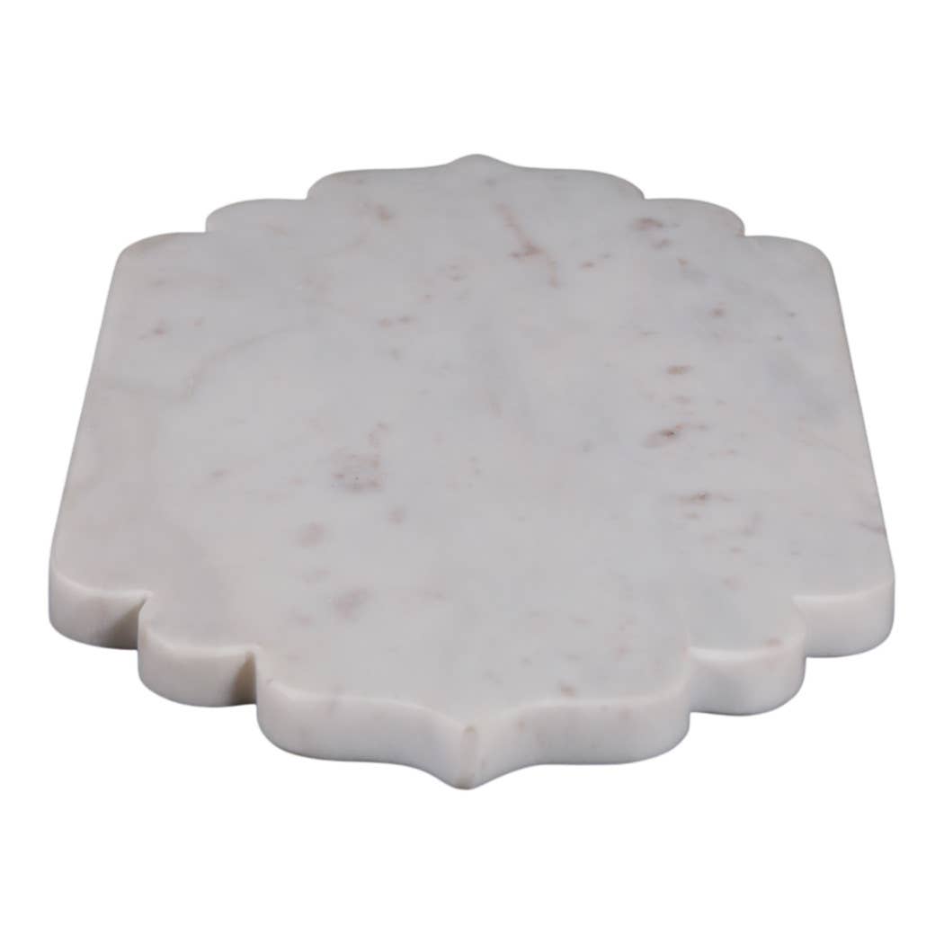 Decorative Tray - White Marble Oval Scallop Edge, 14 in.