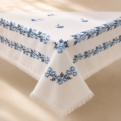 Blue Flower Frayed Edge Topper 36x36