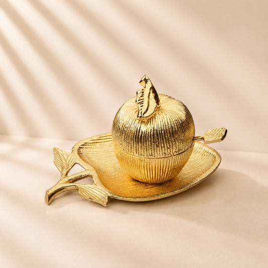 Gold Apple Dish with Honey Jar