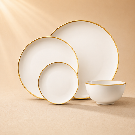 Vintage Bone China White with Gold Rim 16pc Dinnerware (Service for 4)