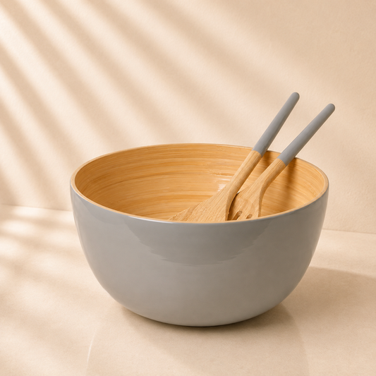 Bamboo Salad Bowl & Salad Server - Nature Grey