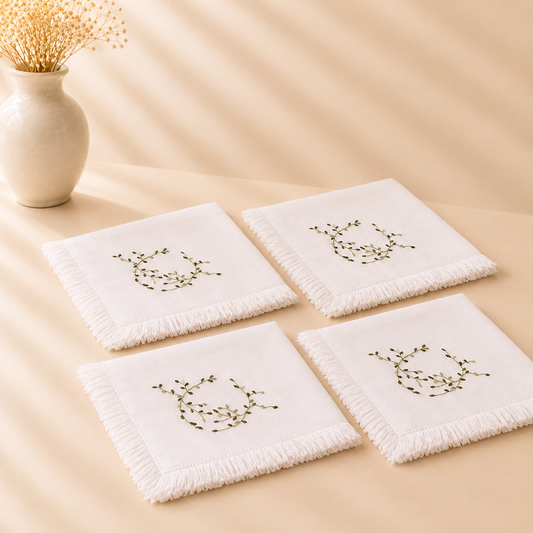 Frayed Edge Green Leaves Napkins Set of 4 20”x20”