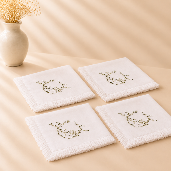 Frayed Edge Green Leaves Napkins Set of 4 20”x20”