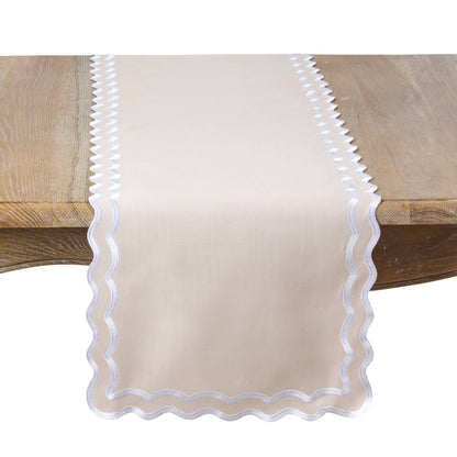 Scalloped Border Table Runner: Taupe / 16"x72"