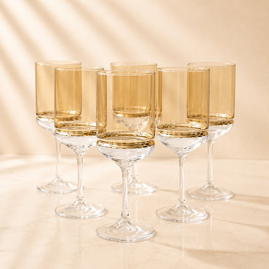 Amber Stem Wine Glasses with Band 6pk