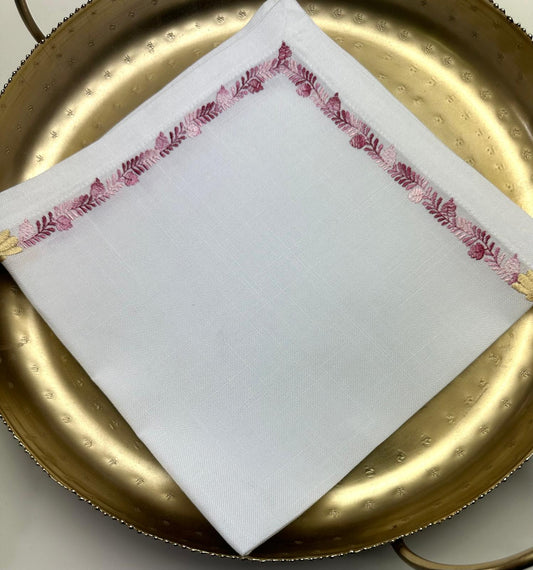 Washable Pink Embroider Napkin- 20" X 20"