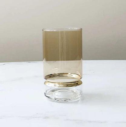 Amber Highball Glass Cup with Gold Band